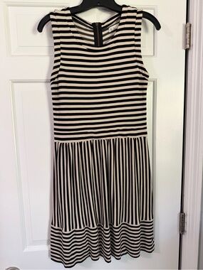 Women’s Striped Black and Cream Sleeveless Dress